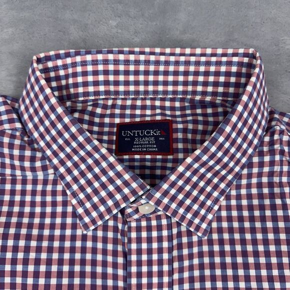 UNTUCKit Mens Size Xl Shirt Red White Blue Gingham Plaid Long Sleeve Button Up - Picture 5 of 9